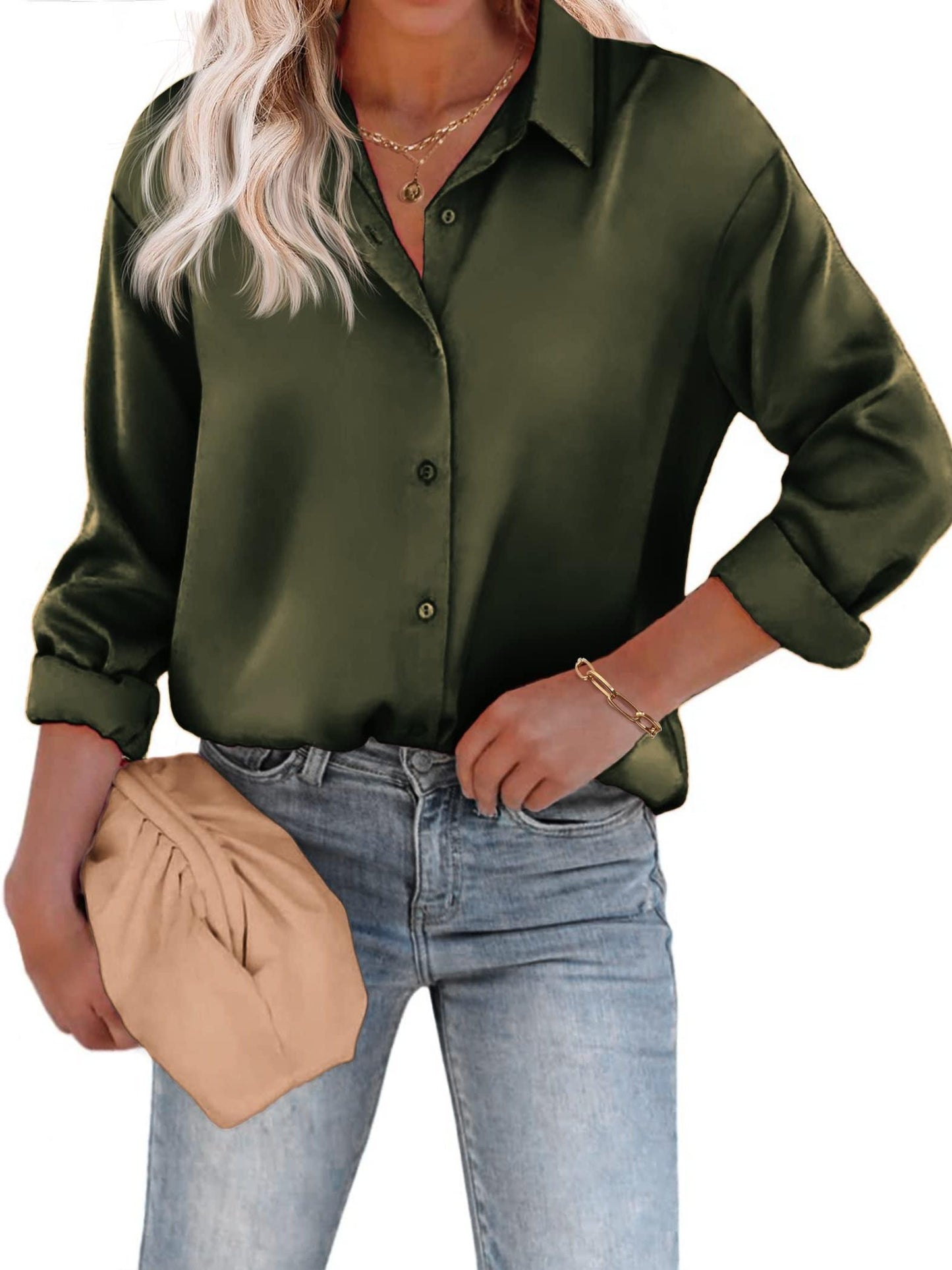 Bushii | Casual Satijnen Blouse met Knoopsluiting en Lange Mouwen