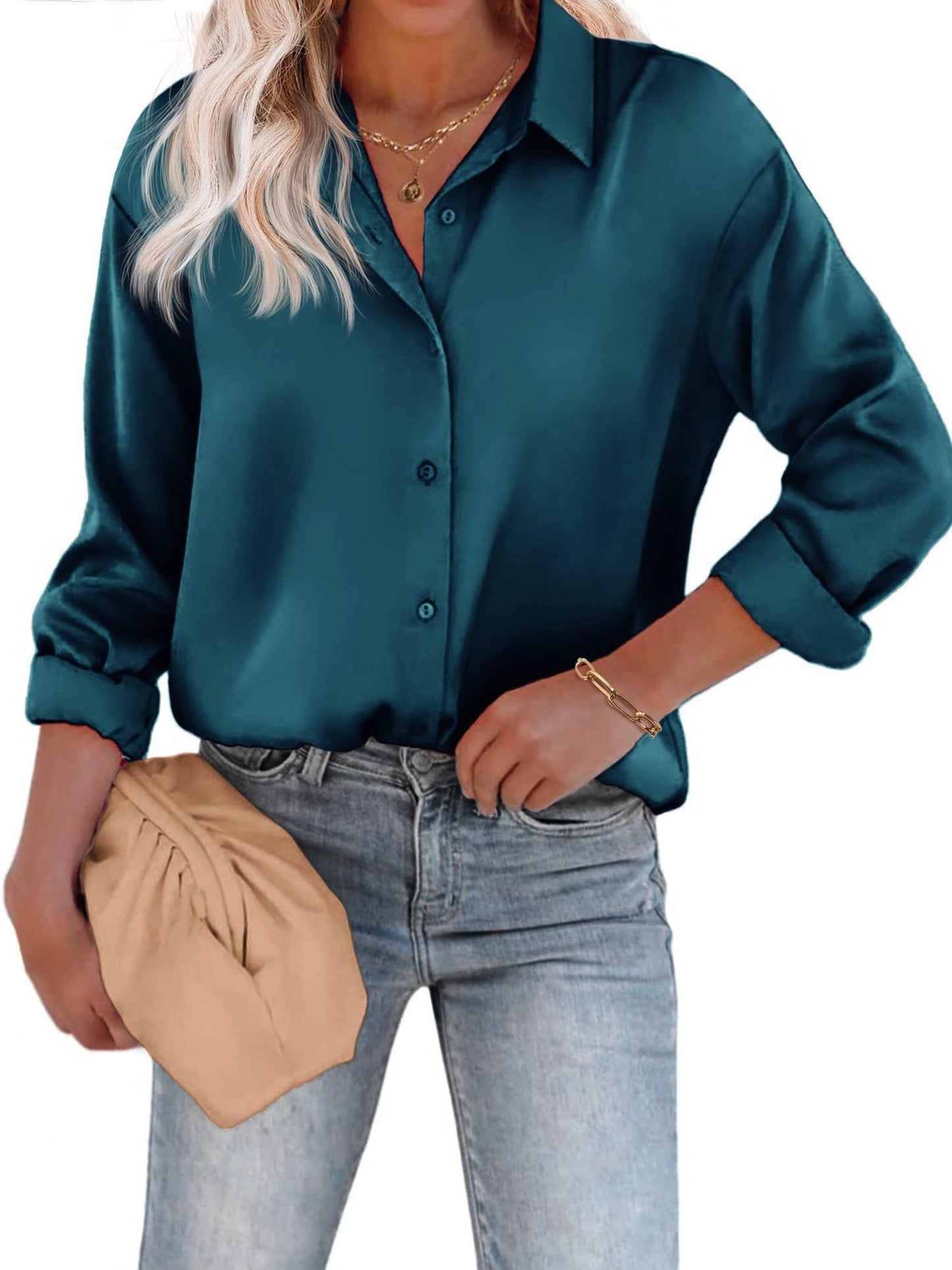 Bushii | Casual Satijnen Blouse met Knoopsluiting en Lange Mouwen