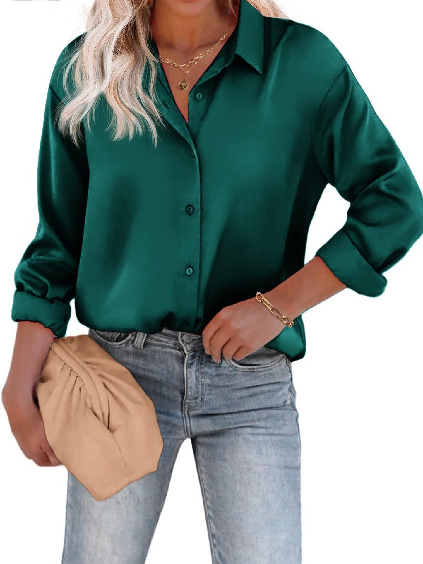 Bushii | Casual Satijnen Blouse met Knoopsluiting en Lange Mouwen