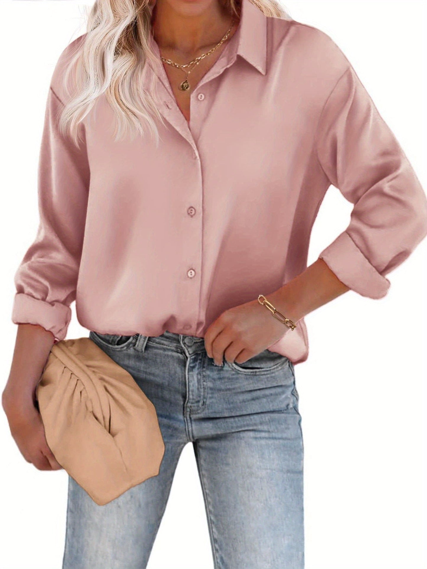 Bushii | Casual Satijnen Blouse met Knoopsluiting en Lange Mouwen