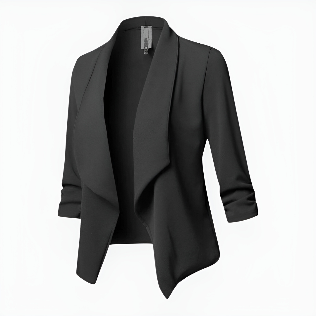 Bushii | Zwarte Blazer Dames Lange Mouwen Polyester Elegante Pasvorm