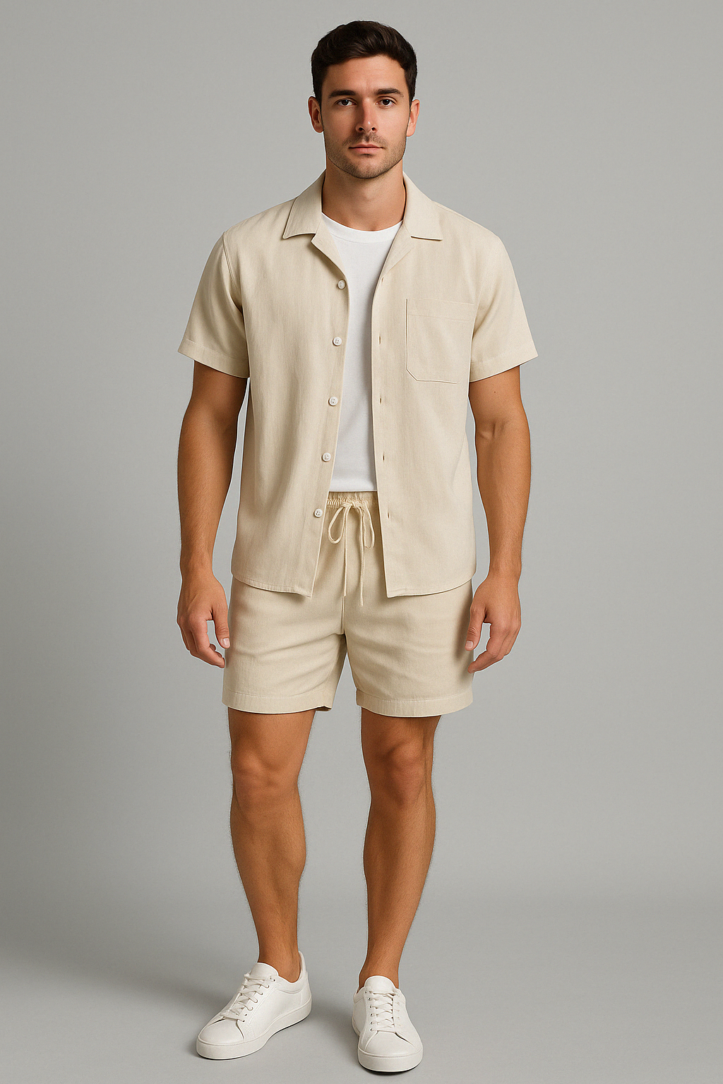 Bushii | Luxe Effen Zomerset Heren – Set met Overhemd & Shorts