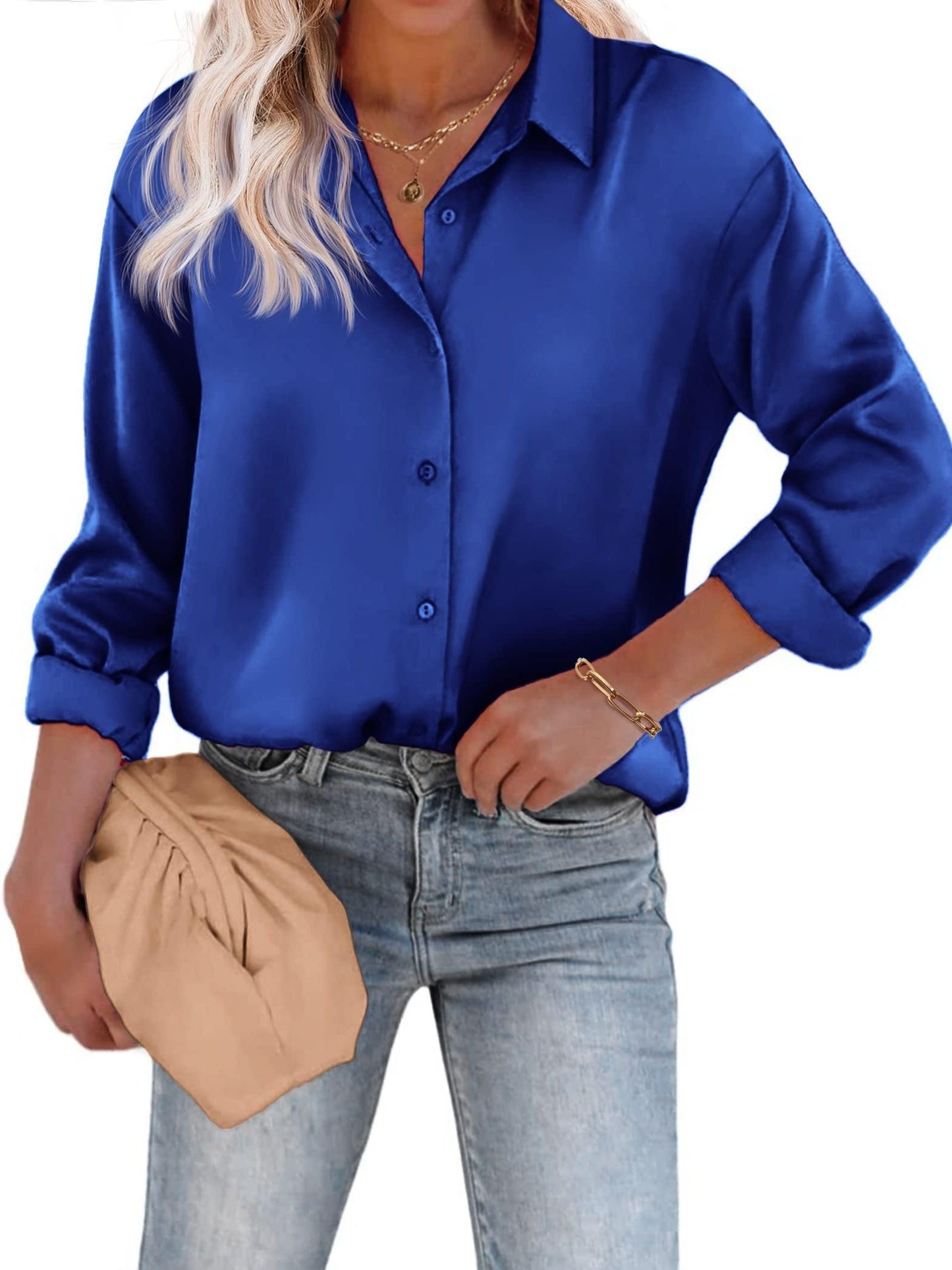 Bushii | Casual Satijnen Blouse met Knoopsluiting en Lange Mouwen