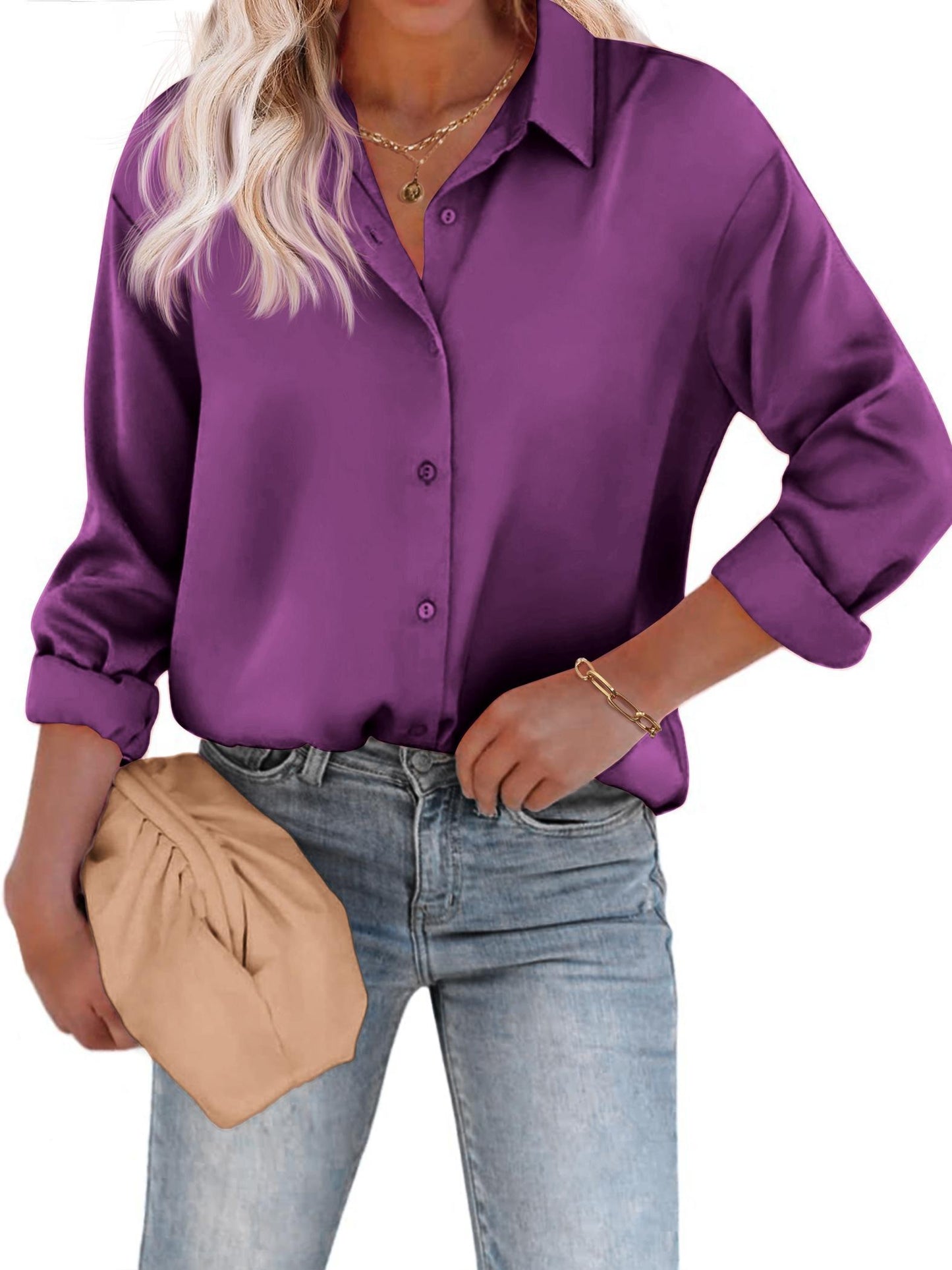 Bushii | Casual Satijnen Blouse met Knoopsluiting en Lange Mouwen