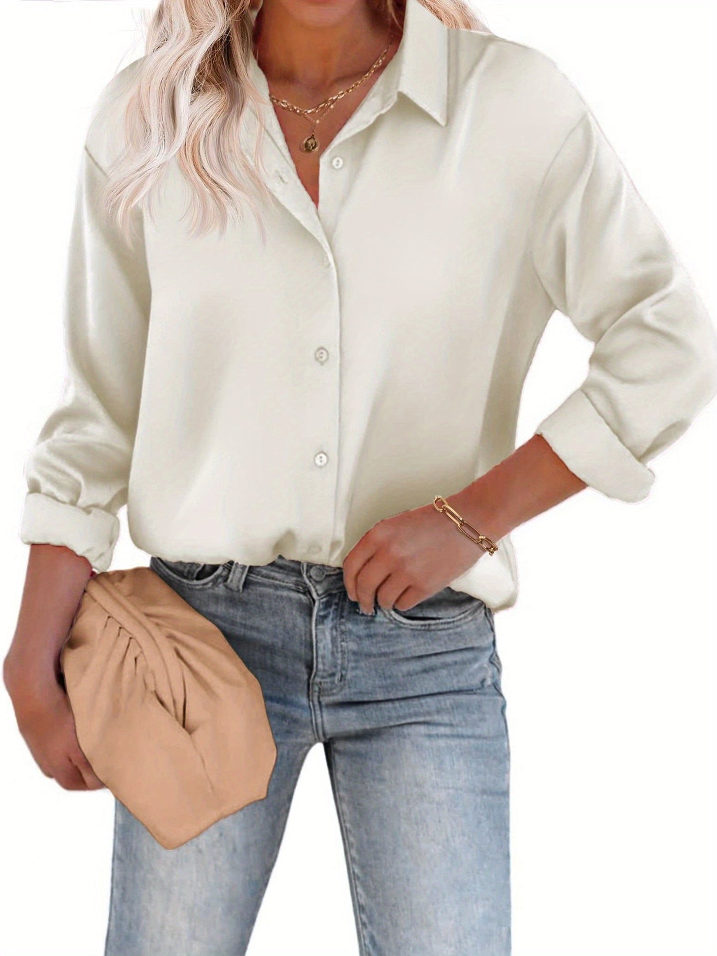 Bushii | Casual Satijnen Blouse met Knoopsluiting en Lange Mouwen
