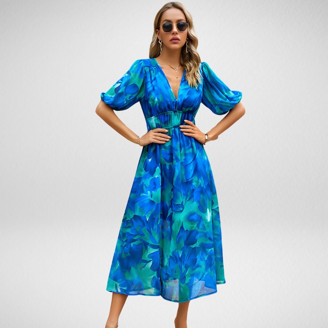 Bushii | Midi Jurk Met V-hals En Zomerse Print