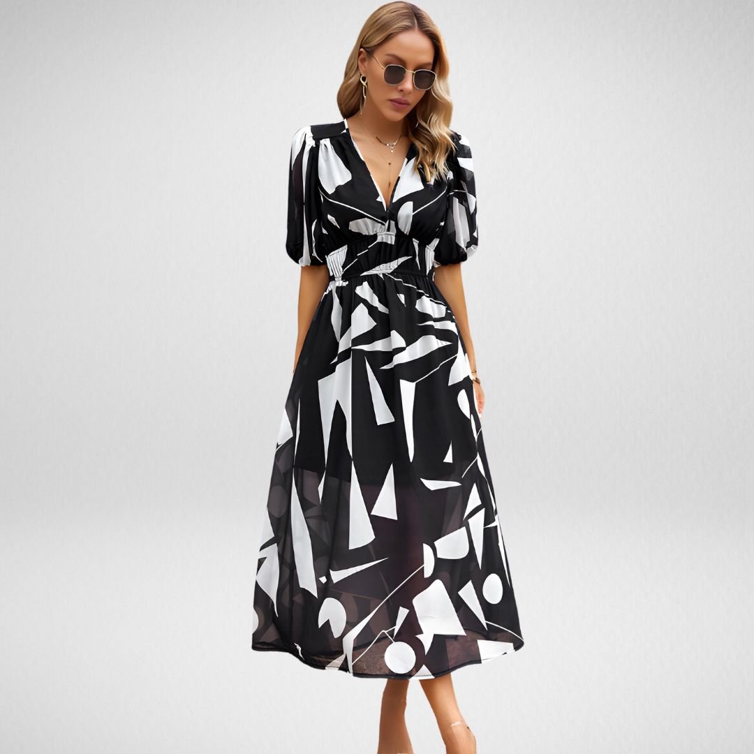 Bushii | Midi Jurk Met V-hals En Zomerse Print