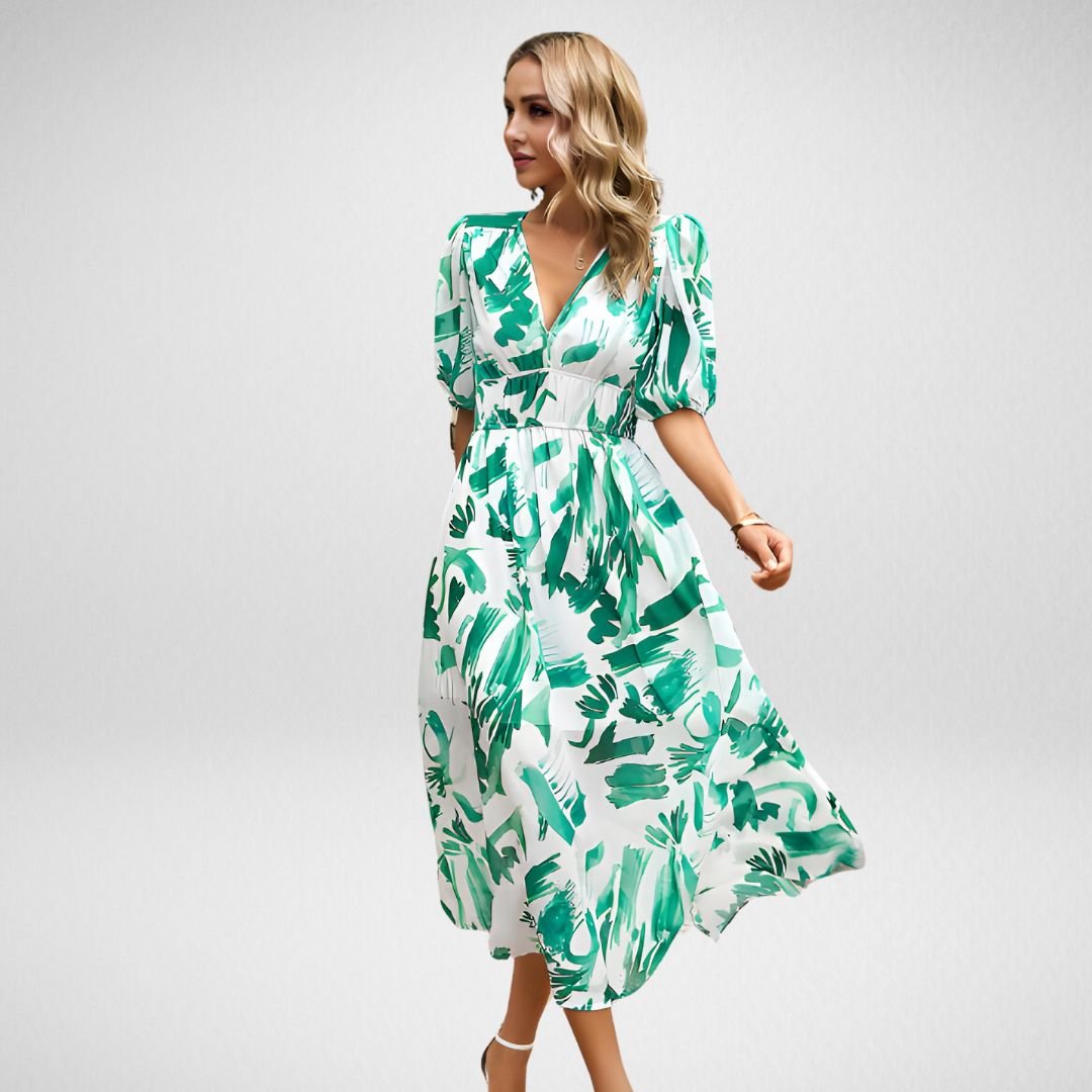 Bushii | Midi Jurk Met V-hals En Zomerse Print
