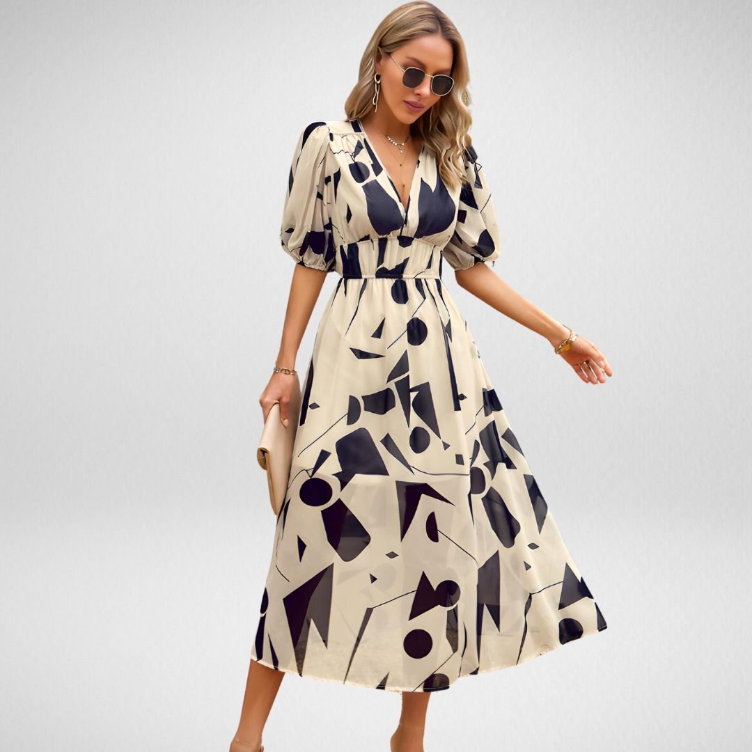 Bushii | Midi Jurk Met V-hals En Zomerse Print