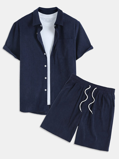 Bushii | Luxe Effen Zomerset Heren – Set met Overhemd & Shorts