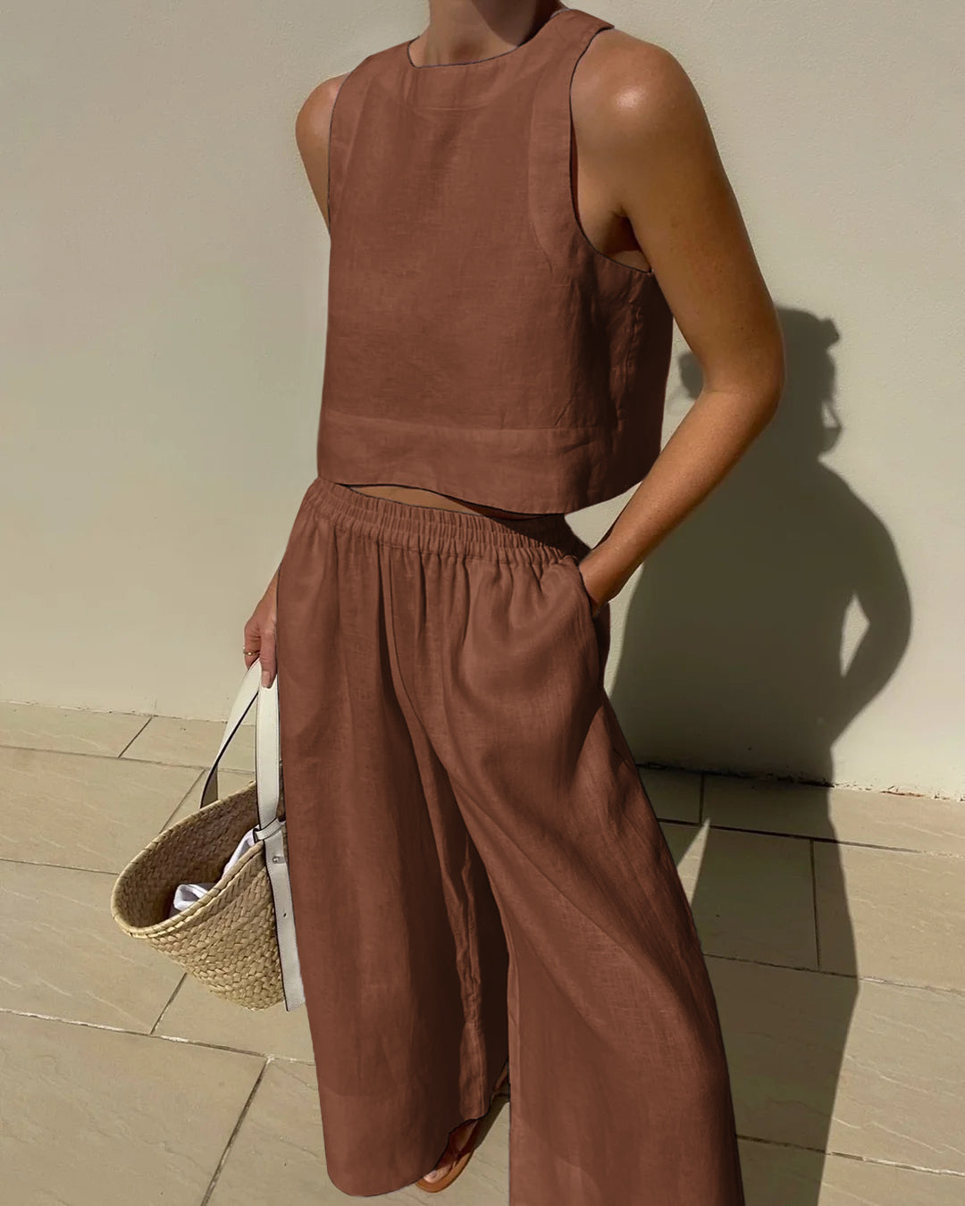 Variant image for Dames Tweedelige Set Beige M Katoen en Linnen Comfy Set-25