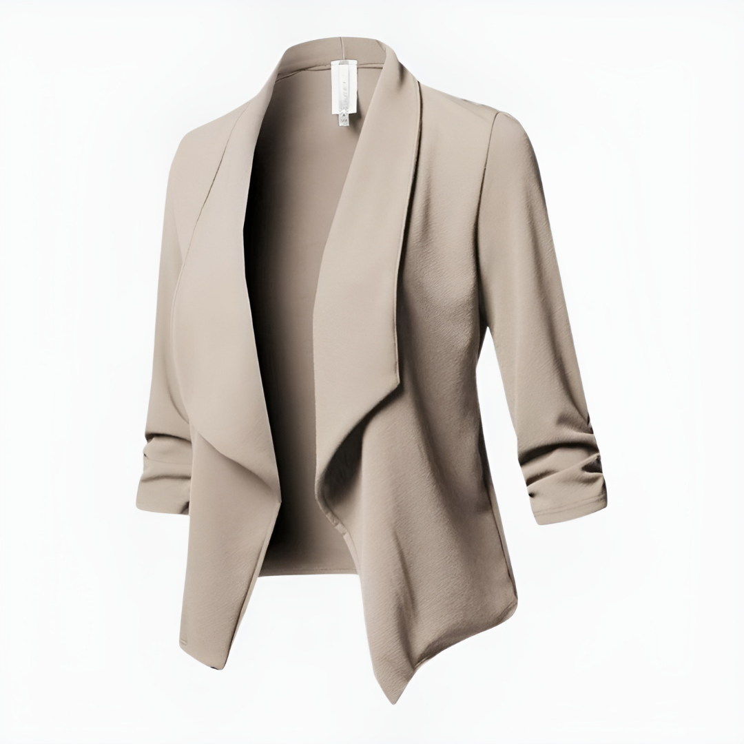 Bushii | Zwarte Blazer Dames Lange Mouwen Polyester Elegante Pasvorm