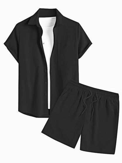 Bushii | Luxe Effen Zomerset Heren – Set met Overhemd & Shorts