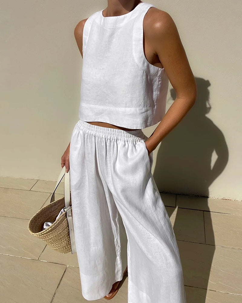 Dames Tweedelige Set Katoen en Linnen Comfy Set