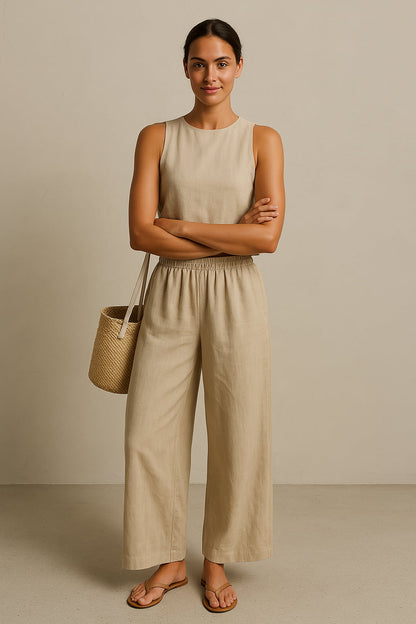 Dames Tweedelige Set Katoen en Linnen Comfy Set