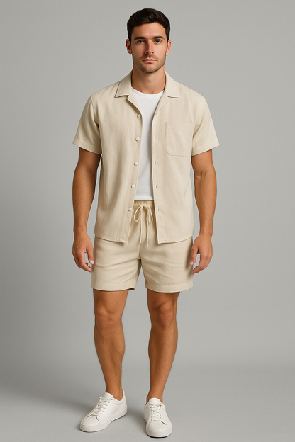 Bushii | Luxe Effen Zomerset Heren – Set met Overhemd & Shorts