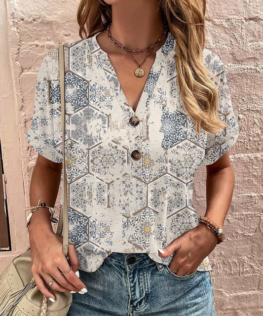 Bushii | Dames Shirt V-Hals Katoen met Knoopjes Elegant en Comfortabel
