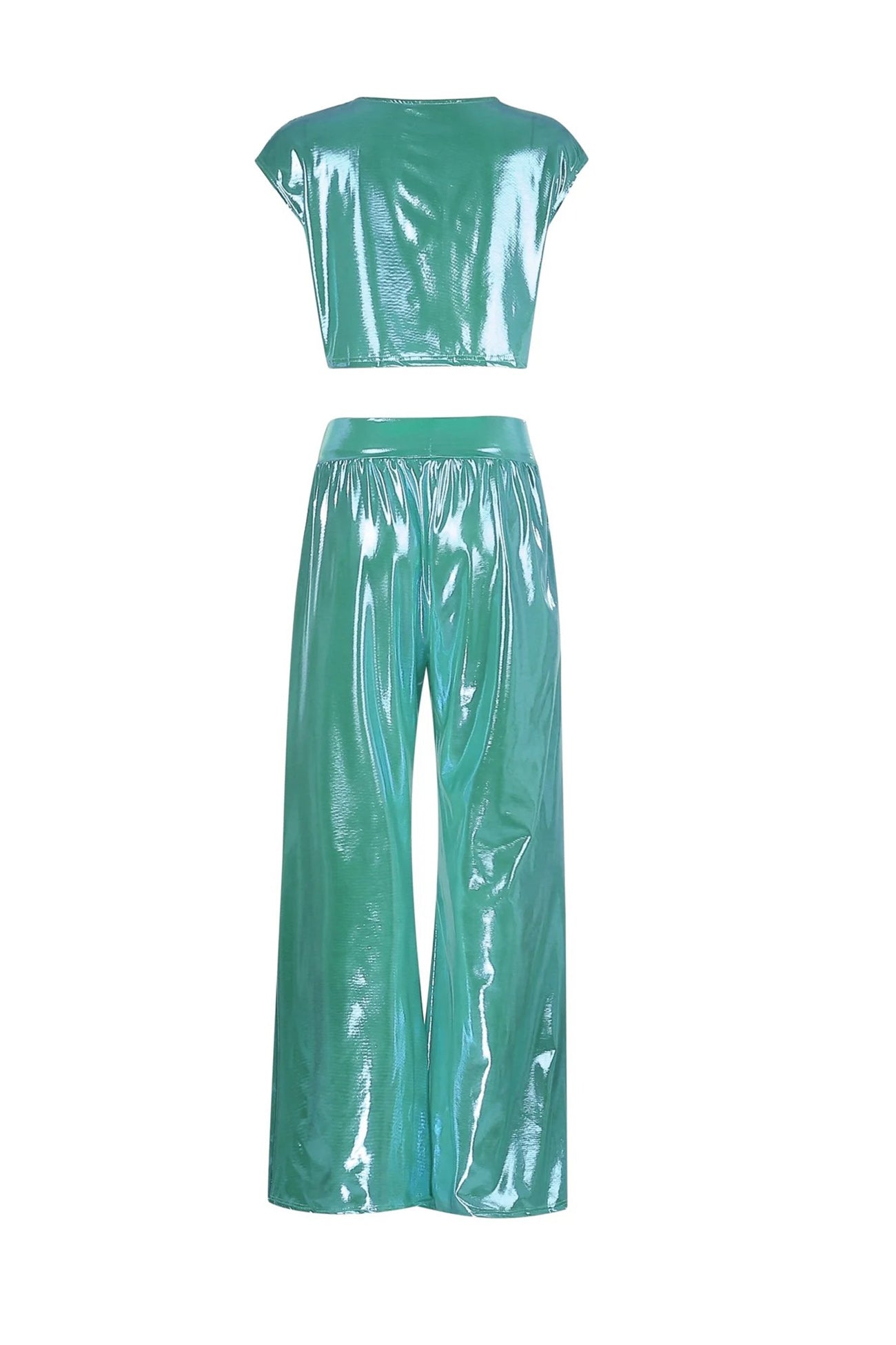 Bushii | Tweedelige Set Dames Glanzend met Crop Top en Wijde Broek
