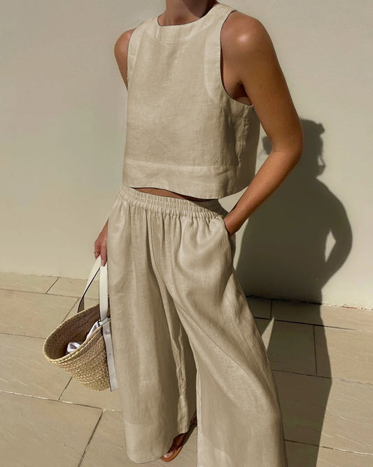Dames Tweedelige Set Katoen en Linnen Comfy Set
