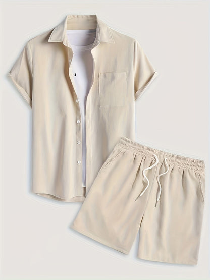 Bushii | Luxe Effen Zomerset Heren – Set met Overhemd & Shorts