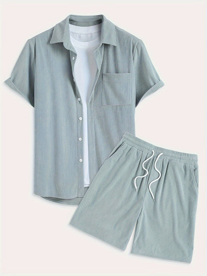 Bushii | Luxe Effen Zomerset Heren – Set met Overhemd & Shorts