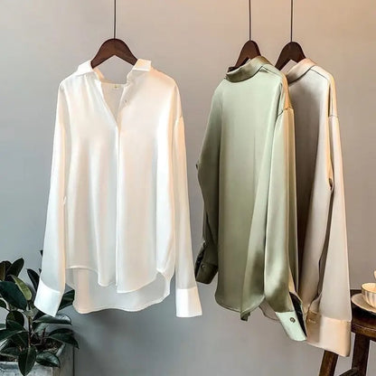 NOLA | Satijnen Blouse Met Lange Mouwen