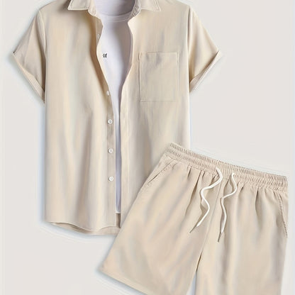 Bushii | Luxe Effen Zomerset Heren – Set met Overhemd & Shorts