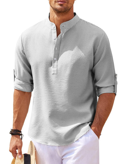 Variant image for Heren Overhemd Katoen Kraagloos Casual Zomerlook-29