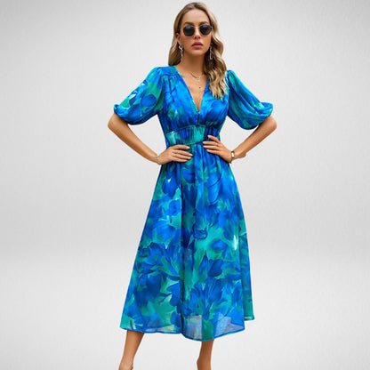 Bushii | Midi Jurk Met V-hals En Zomerse Print