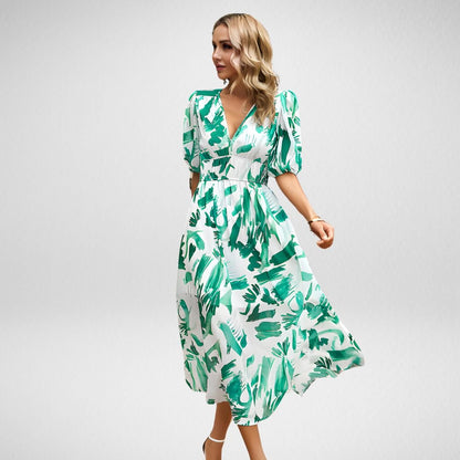 Bushii | Midi Jurk Met V-hals En Zomerse Print