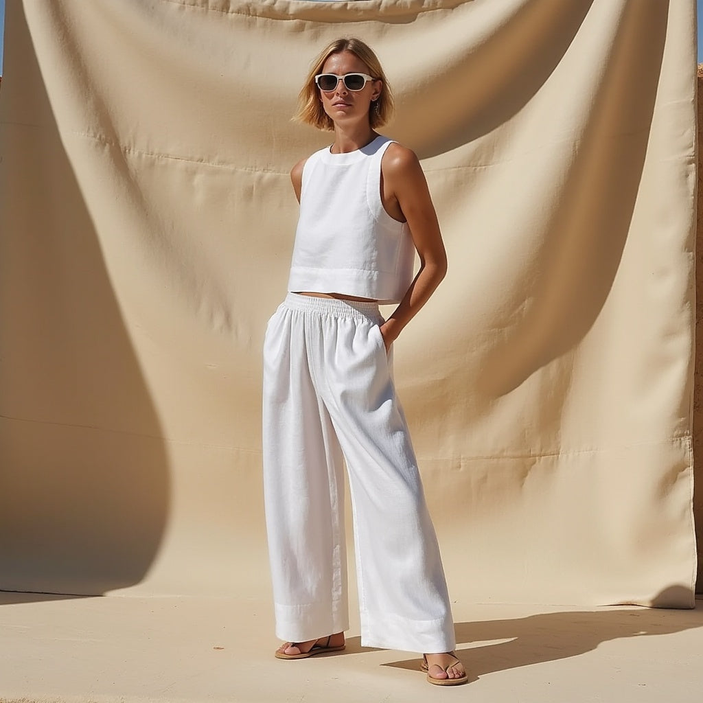Dames Tweedelige Set Katoen en Linnen Comfy Set